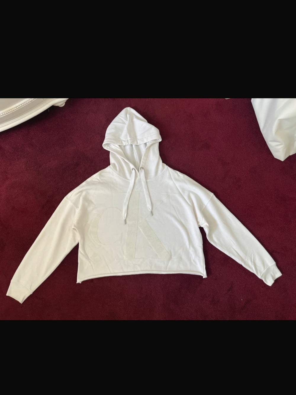 Calvin Klein Jeans White Cropped Hoodie with Subtle CK Logo